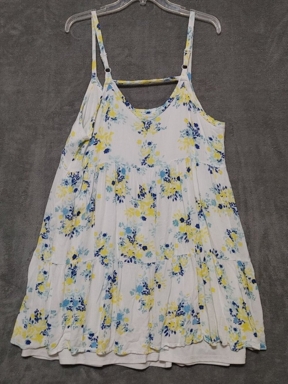 Torrid 1X Sundress - White with Blue and Yellow Floral Print - Adj Straps